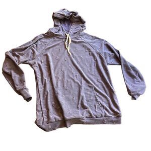 PURPLE DISTRESSED FRENCH TERRY RAGLAN HOODIE